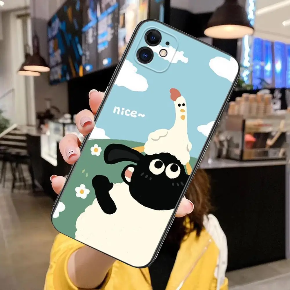 Funny Sheep Cartoon Luxury TPU Phone Case for IPhone 14 13 12 11 Pro Max Mini SE XR X XS  Max 8Plus 7plus 6 6S Black Phone Cover
