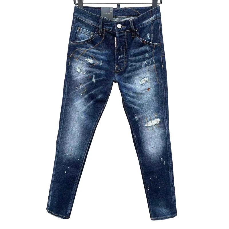 Мужские рваные джинсы chareiприменяемые в итальянском стиле c060 коллекция 100 года