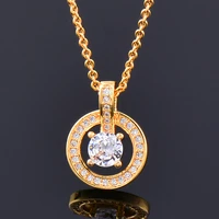 leeker sparkling cubic zirconia pendant necklace rose gold silver color chain for women round circle necklace jewelry zd1 xs2