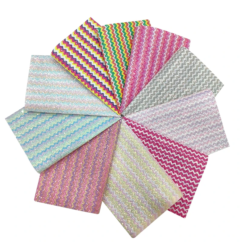 

XHT Colorful Printed Rainbow Chunky Glitter Faux Artificial Leatherette Fabric Sheet for Making Shoe/Decorative/Hair Bow