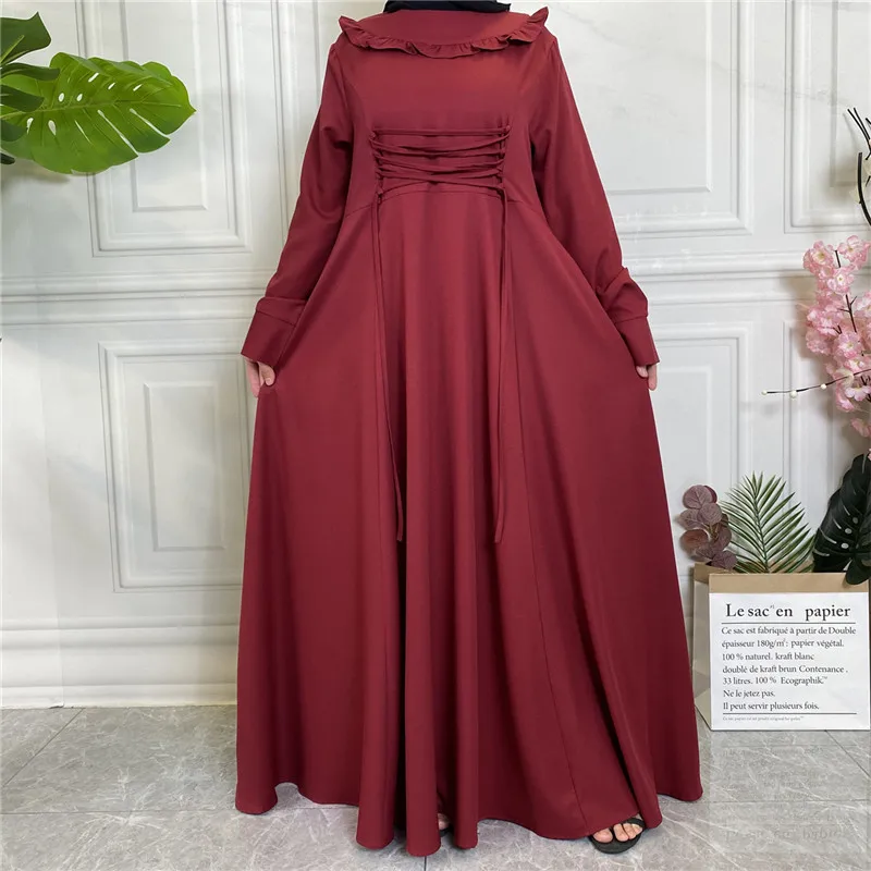 Мусульманское модное женское платье Арабская абайя Дубай Средний Восток Плотная юбка из крепа с большим подолом с длинным рукавом Кафтан и...