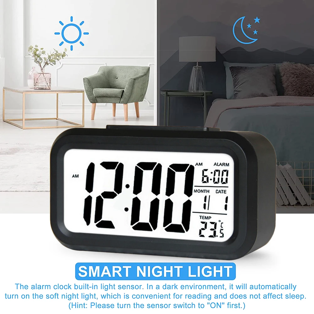 

Digital Alarm Clock Student Clock Large LCD Display Date Indoor Temperature Silent Table Clock with Backlight Without Battery
