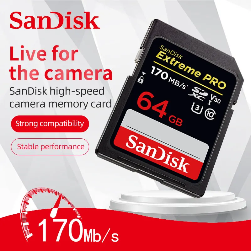 SanDisk Memory Card Extreme Pro SDHC/SDXC SD Card 32GB 64GB 128GB 256GB C10 U3 V30 UHS-I cartao de memoria Flash Card for Camera