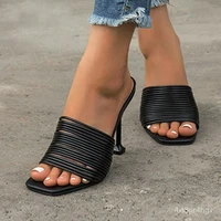 2022 new square toe womens slipper shoes summer mules sandals multi knot sexy high heel slides ladies rome shoes women slippers
