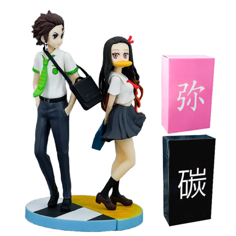

22CM Demon Slayer Anime Figure In School Uniform Kamado Tanjirou Kamado Nezuko PVC Action Figure Model Toys Collection Doll Gift