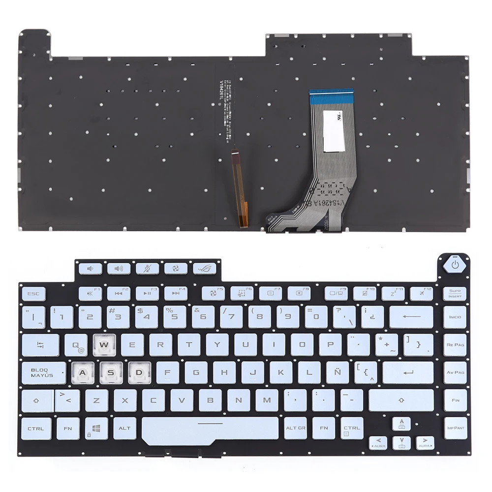 Latin Spanish Replacement Keyboard for ASUS ROG Strix G531GD GT GU G15 G512 G512LI LW Silver-Blue Full Colorful Backlit