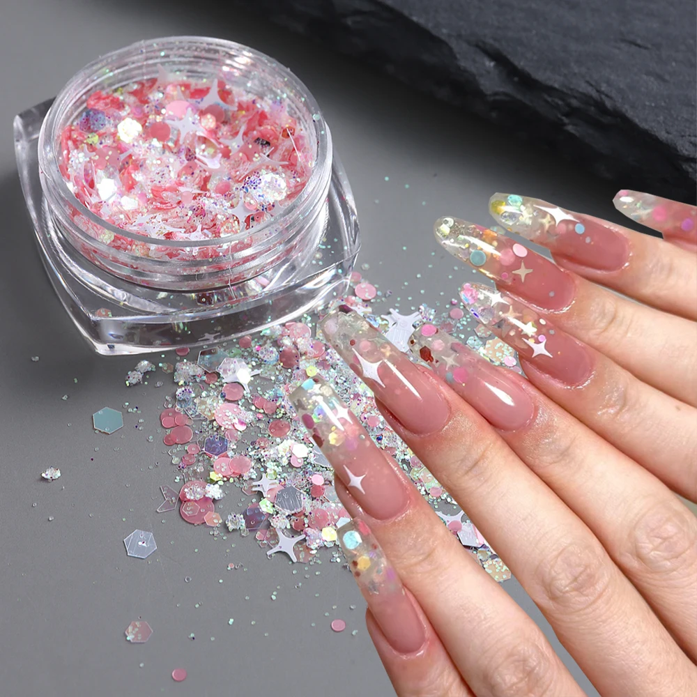 

Stars Nail Art Glitter Sequins Pink Hearts Hexagon Round Holographic Colorful Shining Flakes DIY Manicure Decoration LEBXMS-01