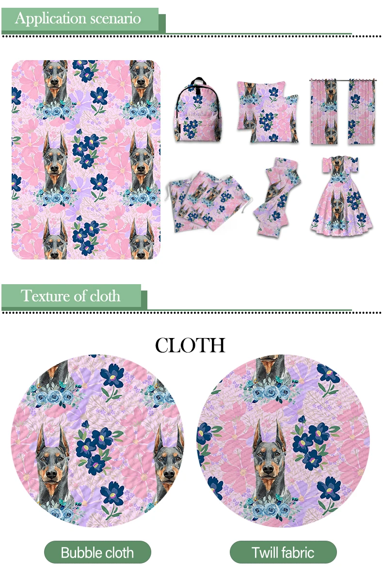 

Doberman Dog Fabric Cartoon Printed Polyester Cotton Twill Fabric Patchwor Printed 50*145CM