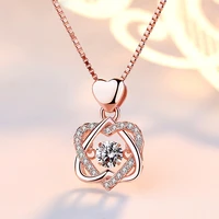 new rose gold cubic zirconia heart shaped pendant necklace for women jewelry clavicle chain romantic valentines gifts