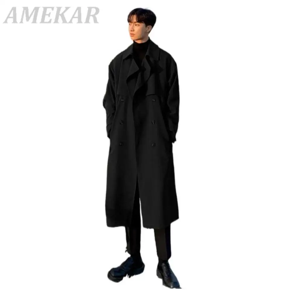 2022 Brand New Autumn Trench Korean Men's Fashion Overcoat for Male Long Windbreaker Streetwear Men Coat Outer Wear Clothing