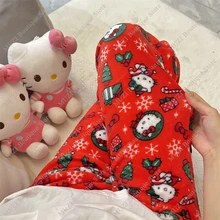 산리오 헬로 키티 파자마 바지, 만화 소프트 원단, 따뜻한 귀여운 소녀 바지, 패션 여성 홈 바지, 크리스마스 선물