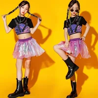 children jazz modern dance costume for kids hip hop clothing streetwear performance stage sequin hiphop jazz dresses for girls