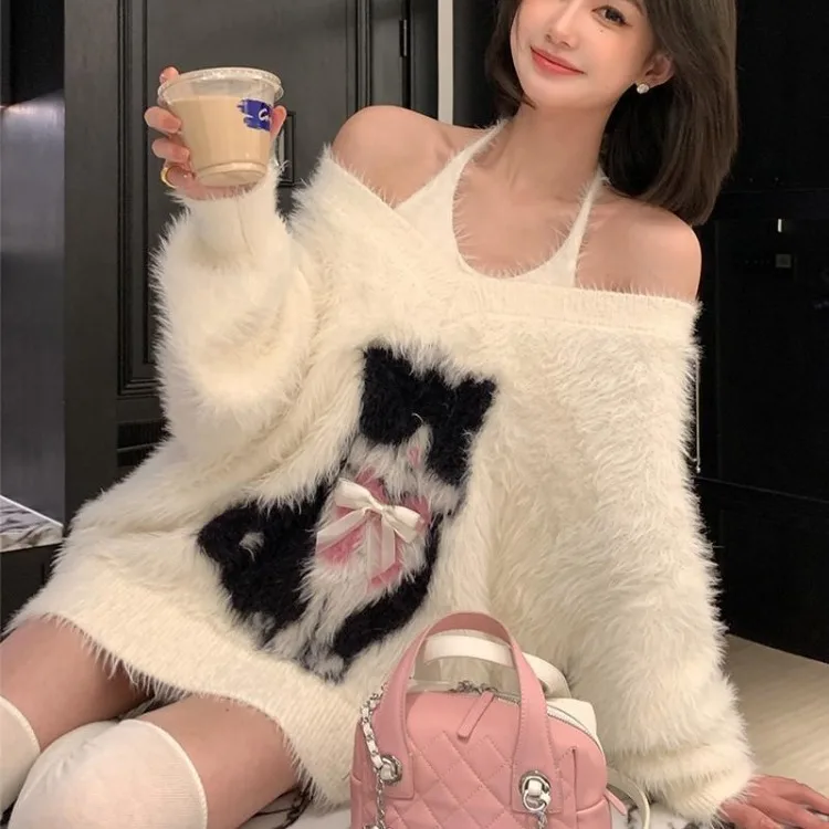 2024 Осень Зима Новые водонепроницаемые норковые пуловеры с принтом милого кота