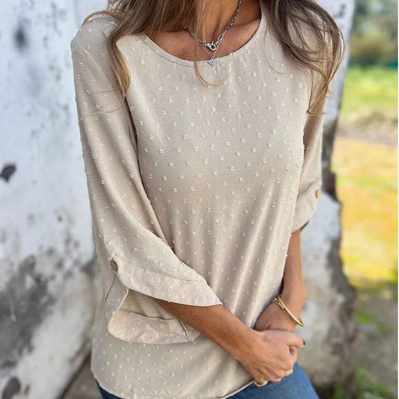 Europe and the United States spring autumn round collar chiffon jacquard fashion casual loose shirt T-shirt women's wear