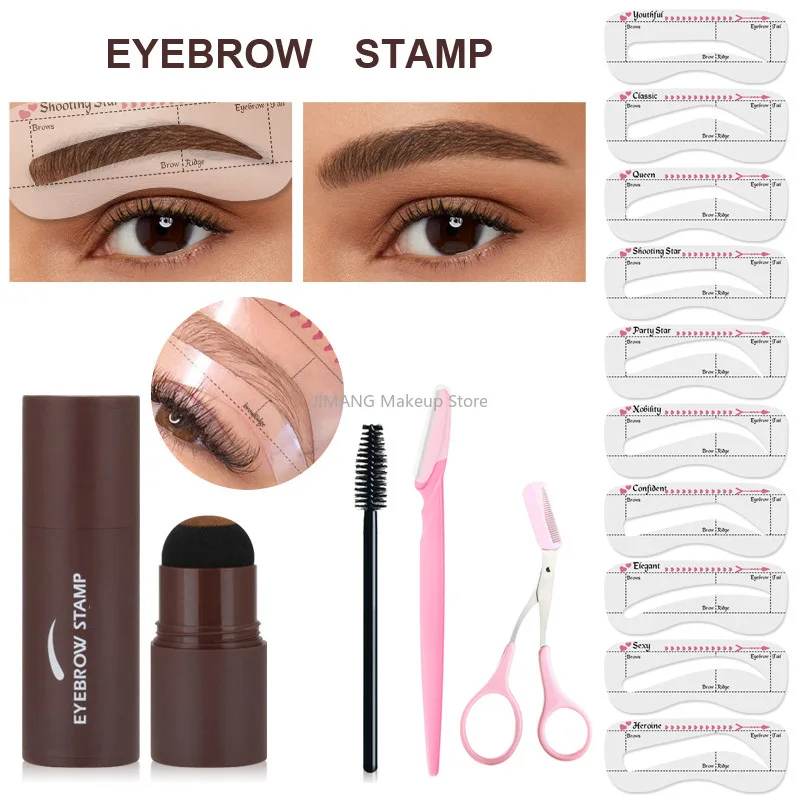 

One Step Eyebrow Stamp Shaping Makeup Kit With Eyebrow Shaver Brush Eyebrow Enhancer Powder Stick Hair Line Contour Cosmetics