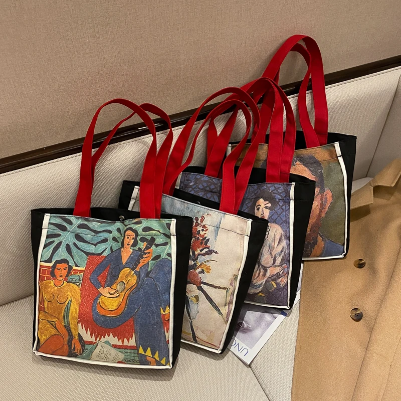 

Funny graffiti oil painting tote bag women's new Japan and South Korea high-capacity handbag cartoon Canvas Shoulder Bag