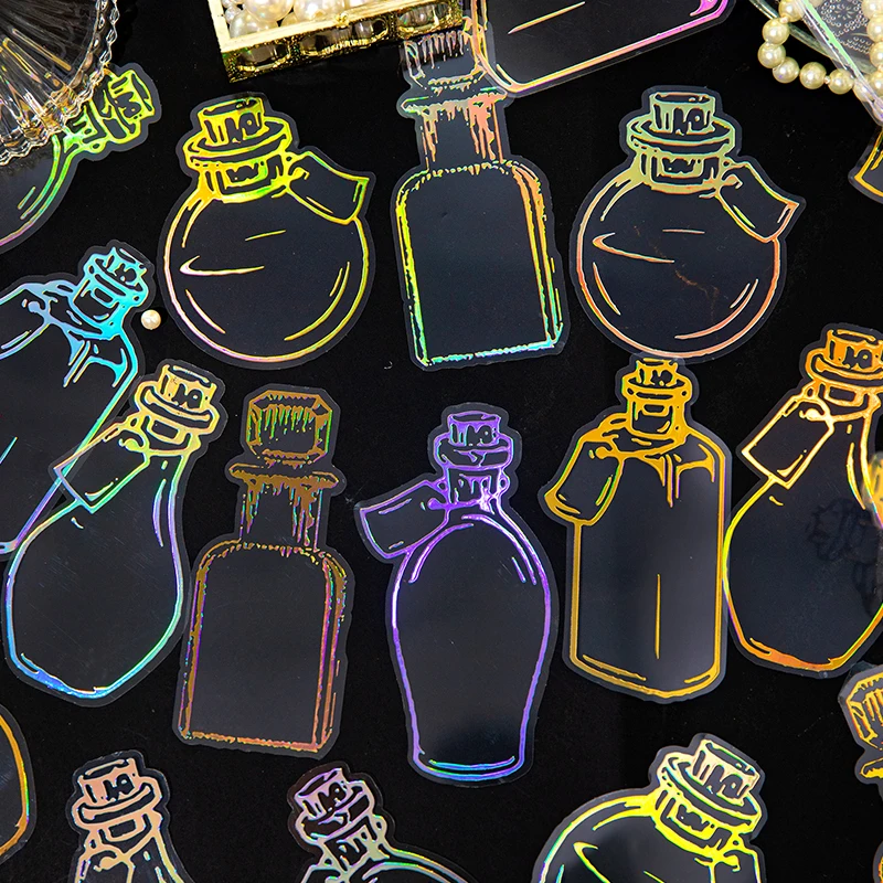 

10 pcs PET Laser Clear glass bottle sticker Decorative Scrapbooking Diy Diary Album Creativity Collage material