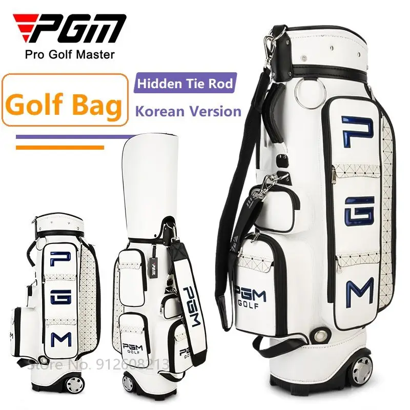 PGM Women Korean Version Golf Standard Bag High Capacity Golf Bag with Wheels Portable Tie Rod Package Waterproof PU Stand Bags