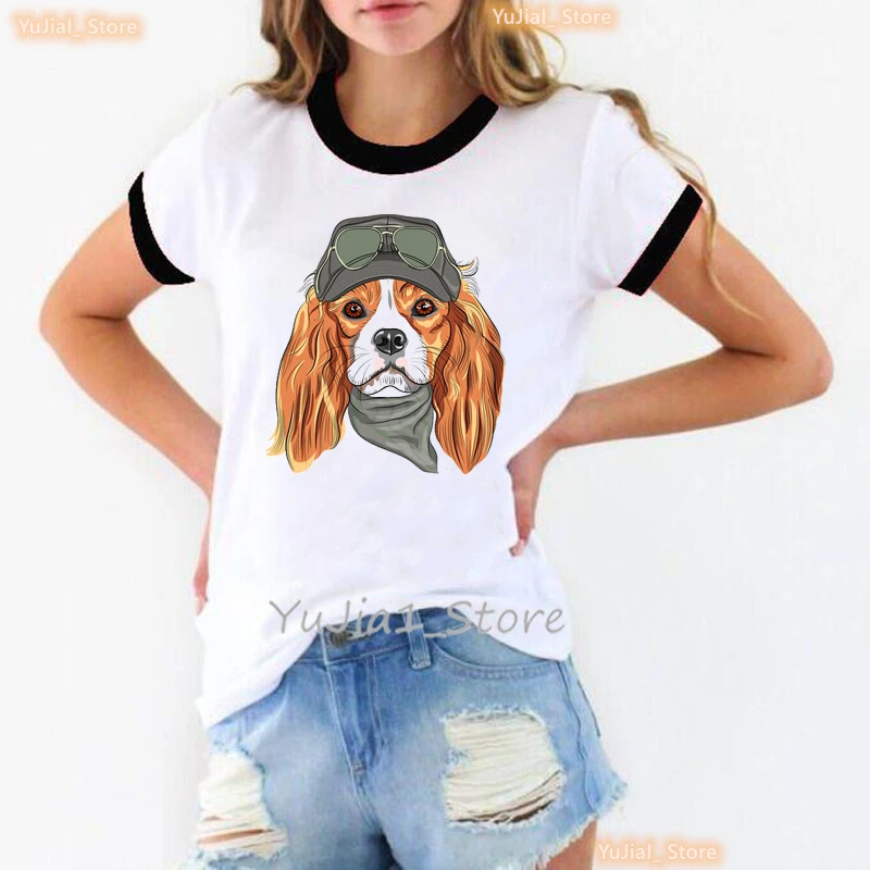 

Easily Distracted By Dogs Graphic Print T Shirt Women'S Clothing Cavalier King Charles Spaniel Tshirt Femme Summer Fashion Tops