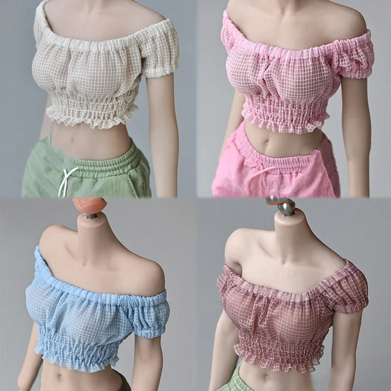 

1/6 Female Puff Sleeve Pleated Top Short T-shirt Clothes Model Fit 12'' PH TBL Soldier Action Figure Body Dolls Hobby Collection