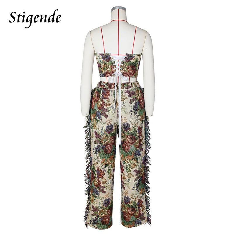 Женский богемный Костюм-двойка с цветочным принтом без бретелек