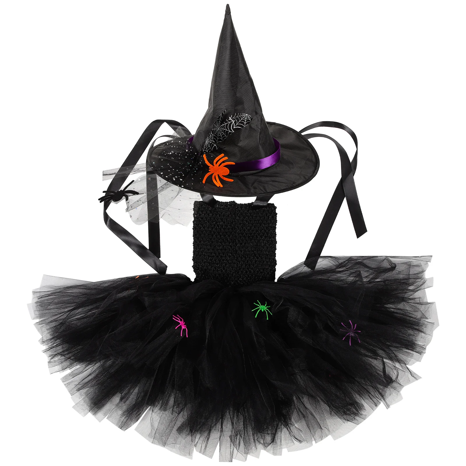 

1 комплект, платье без рукавов для Хэллоуина, искусственное платье, платье для маленькой девочки с шляпой ведьмы