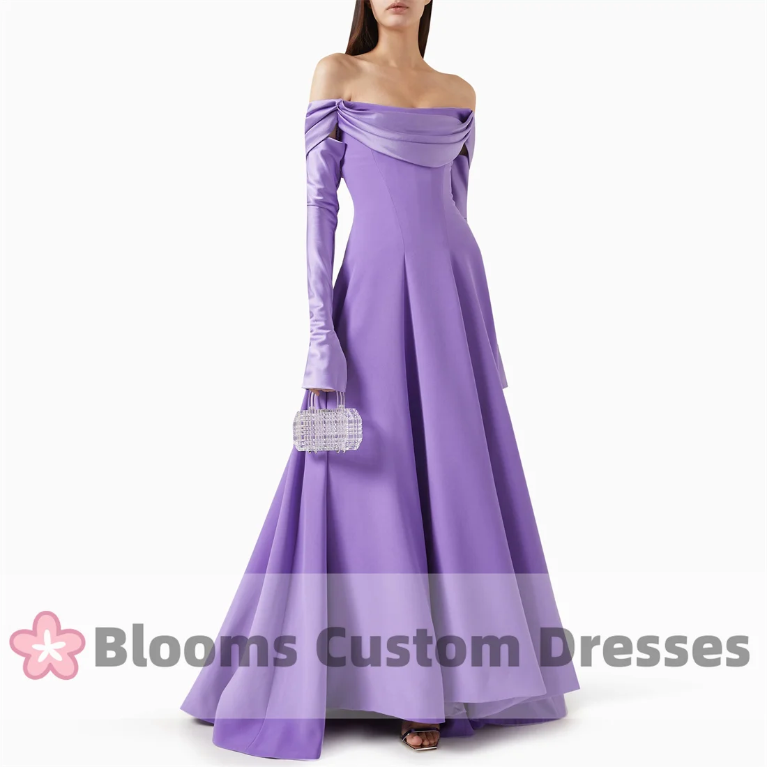Цветы Сиреневый креп Драпированные вечерние платья трапециевидной формы
