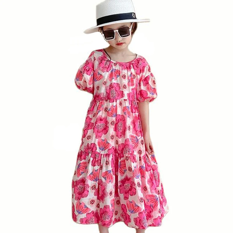 

Girls Summer Dress Floral Pattern Dress For Girl Casual Style Dress Kids Teenage Girls Clothing 6 8 10 12 14