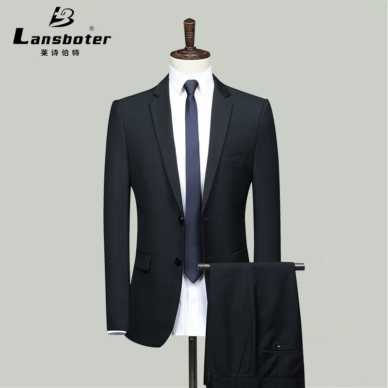 

Men's Suit Set Solid Color Business Slim 2 Pieces Fit Formal Dress Professional Wedding Suit Coat With Pants