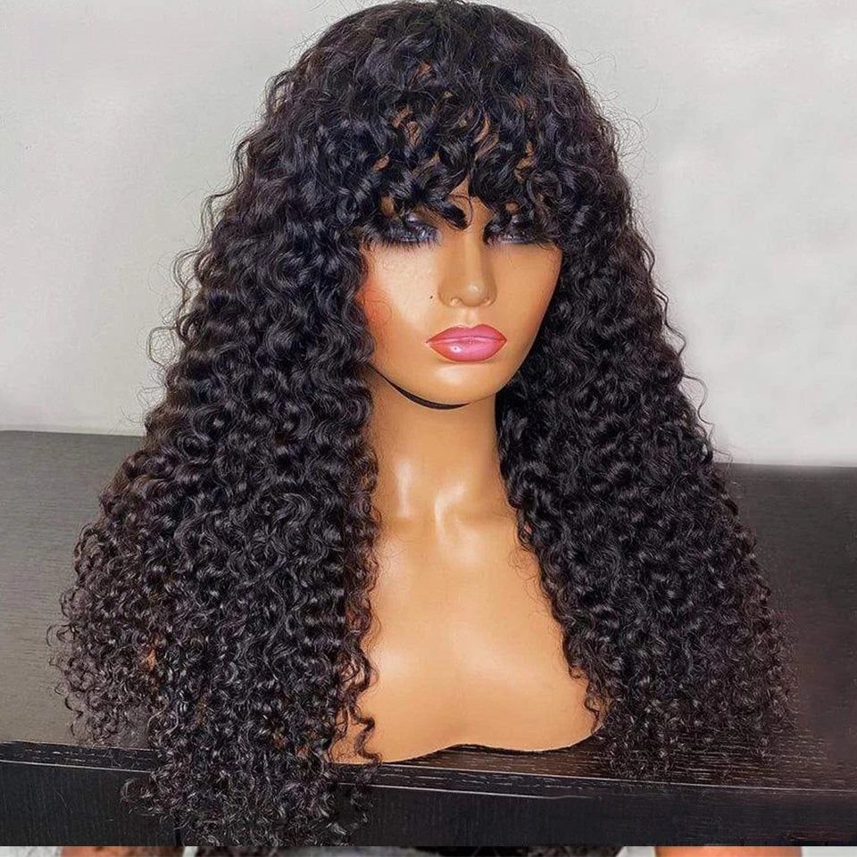 Бразильский Кудрявый Парик Из Человеческих Волос Remy Плотность 250% С Челкой