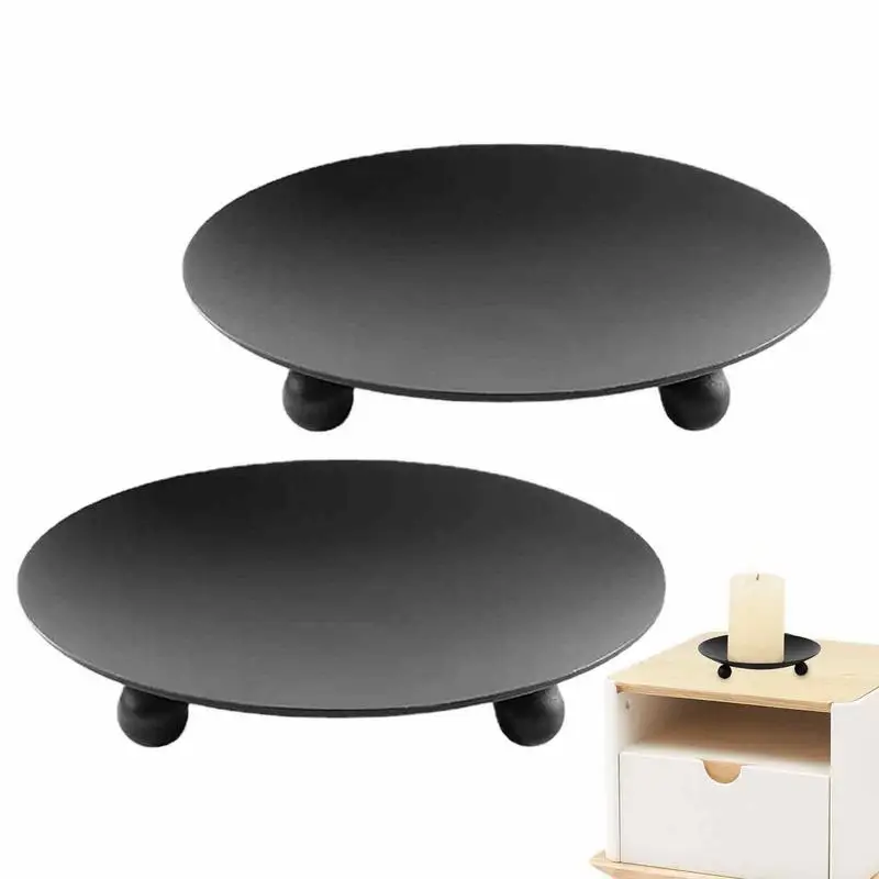 

Black Iron Plate Candle Holder 2pcs Round Pillar Candle Stands Pedestal Candle Stand Decorations For Table Cabinet Furnace For