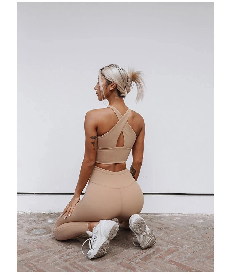 Yoga Clothes Vest Bra Gathered Sshock-Proof Abdomen Beautiful Back Cross Sling Training Fitness Underwear