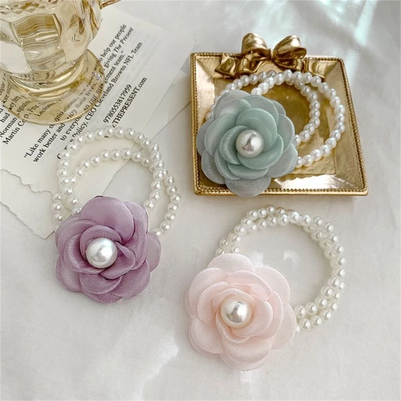 

Flower Hair Tie Flower Hair Scrunchies For Women Pearl Hair Tie Elastic Bracelet