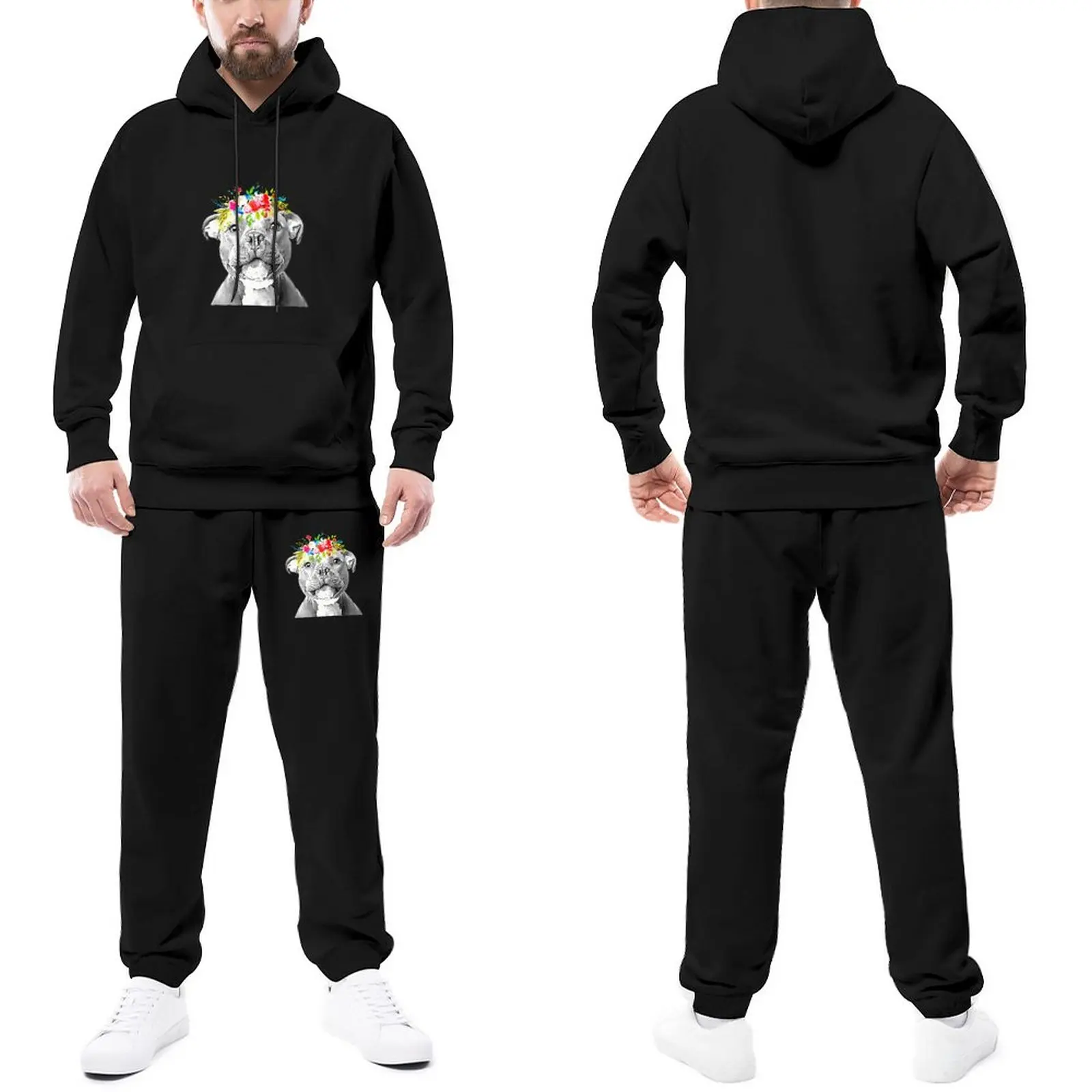 

Staffordshire Bull Terrier Floral Crown Trapstar Tracksuits Animal Jogger Sets Men Vintage Hooded Suits Spring Print Sweatsuits