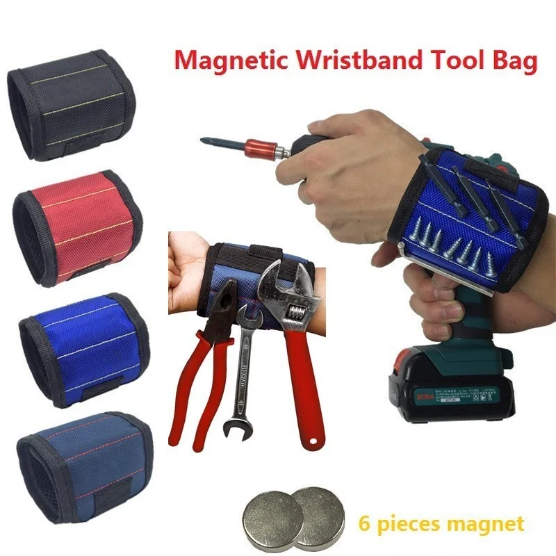 

Polyester Magnetic Wristband Portable Tool Bag Electrician Wrist Tool Belt Screws Nails Drill Bits Holder Repair Tools