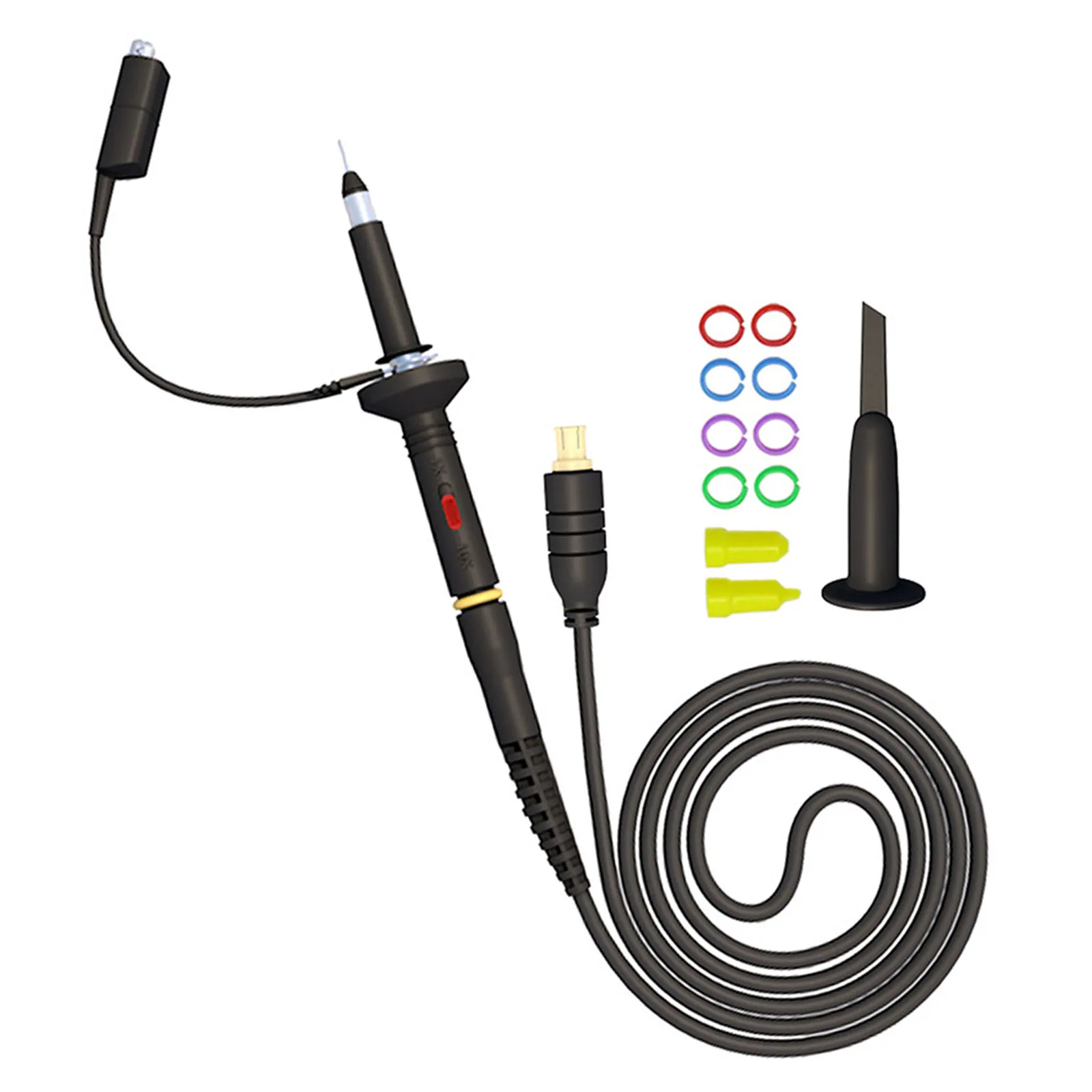 

Alligator Clip Oscilloscope Probe For Portable Oscilloscope 1X 10X 5.8ns 60MHz MCX-B Marking Ring Probe Hook Rubber