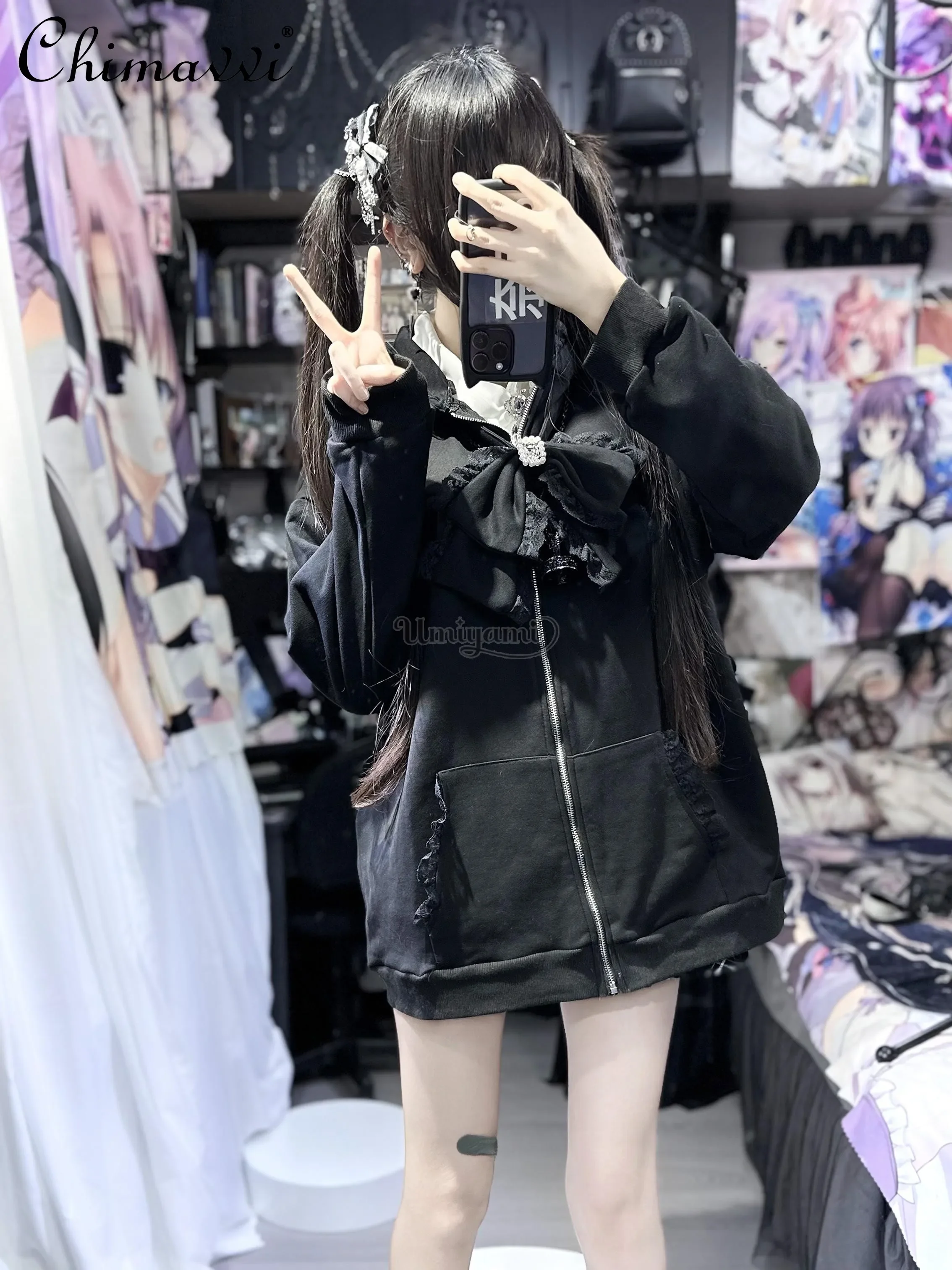 Милая кружевная тонкая куртка с кошачьими ушками и капюшоном со стразами бантом