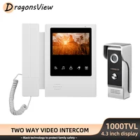 DragonsView 4.3 Inch Video Door Phone Wired Doorbell Visual Intercom 1000TVL Rainproof Outdoor Panel Unlock for Home Security