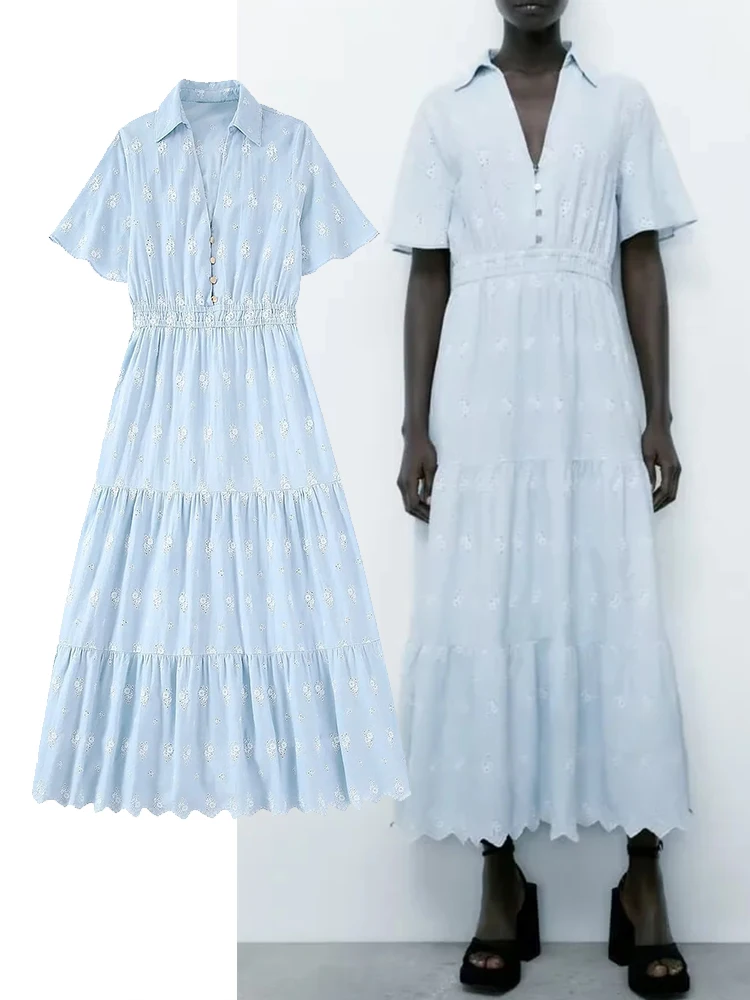 

Платье-миди с вышивкой и поясом на резинке