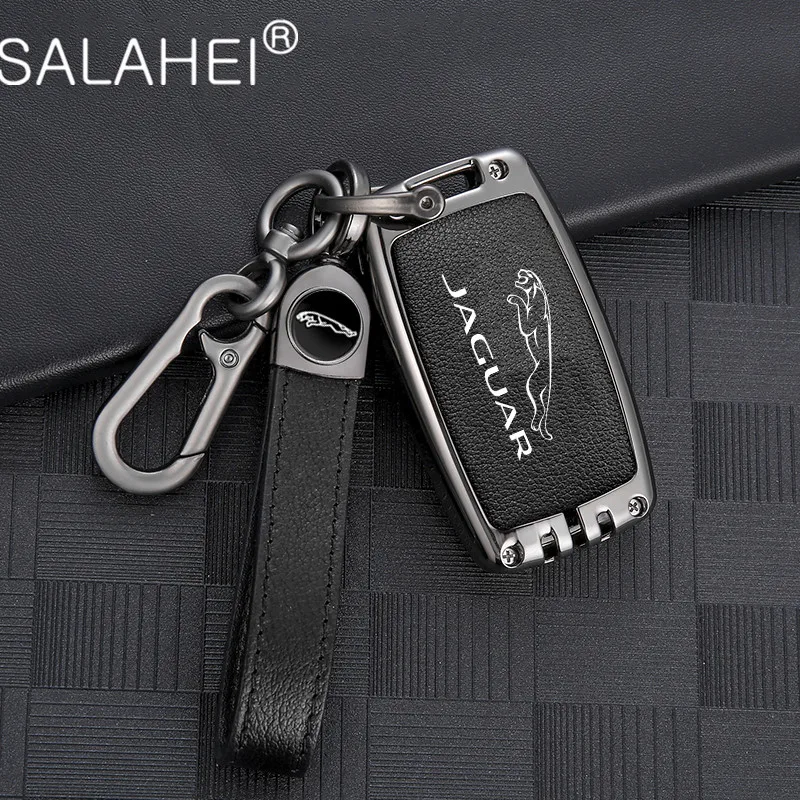 

Leather Key Cover Zinc Alloy Car Key Case Protector For Jaguar XF A8 A9 X8 XE XEL E-PACE 2019 C-X16 XFL Auto Styling Accessories