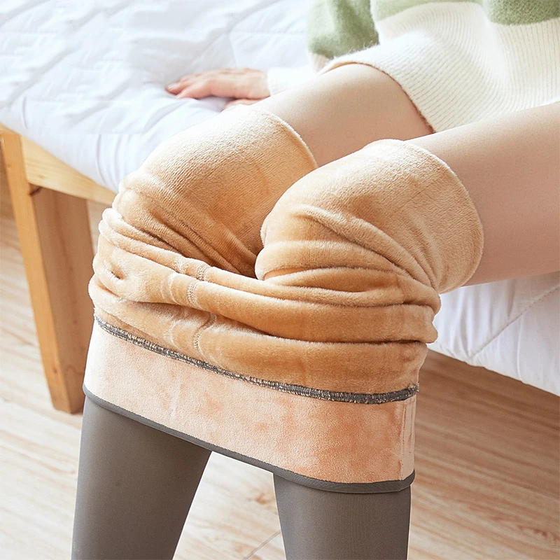 Winter Thermal Pantyhose Women Thicken Stockings Fake Translucent Pantyhose Fleece Lined Tights High Waist Elastic Wool Socks