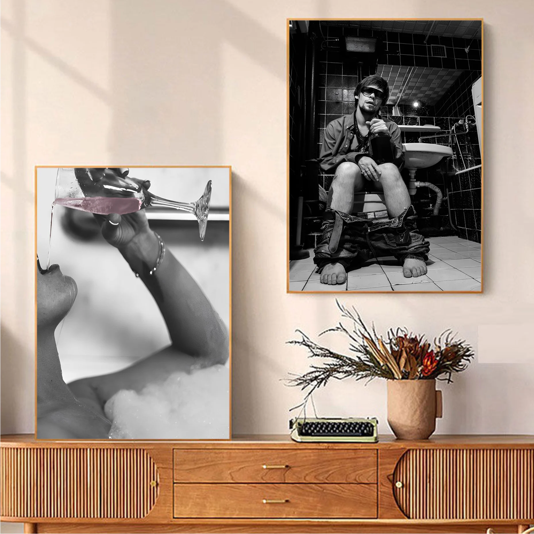 

Sexy Girl Sits In A Toilet Art DIY Sticky Poster Decoracion Painting Wall Art White Kraft Paper Home Decor