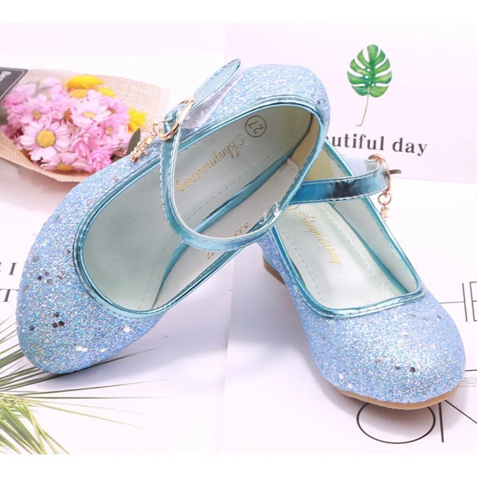 Туфли на резиновой подошве для девочек ботинки с блестками обувь вечеринки