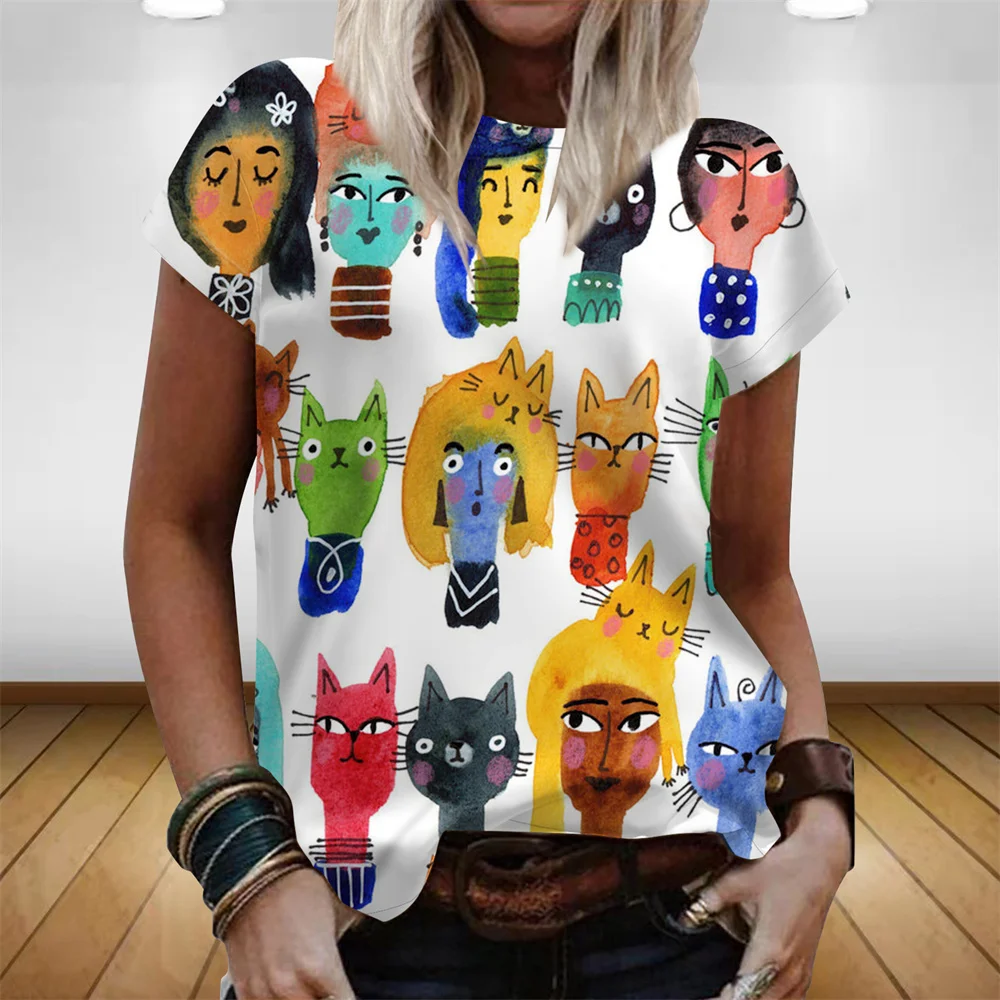 

Lovely kawaii cat 2022 Summer new fashion 3D printed short sleeves European and American popular fashion cartoon printed T-shirt