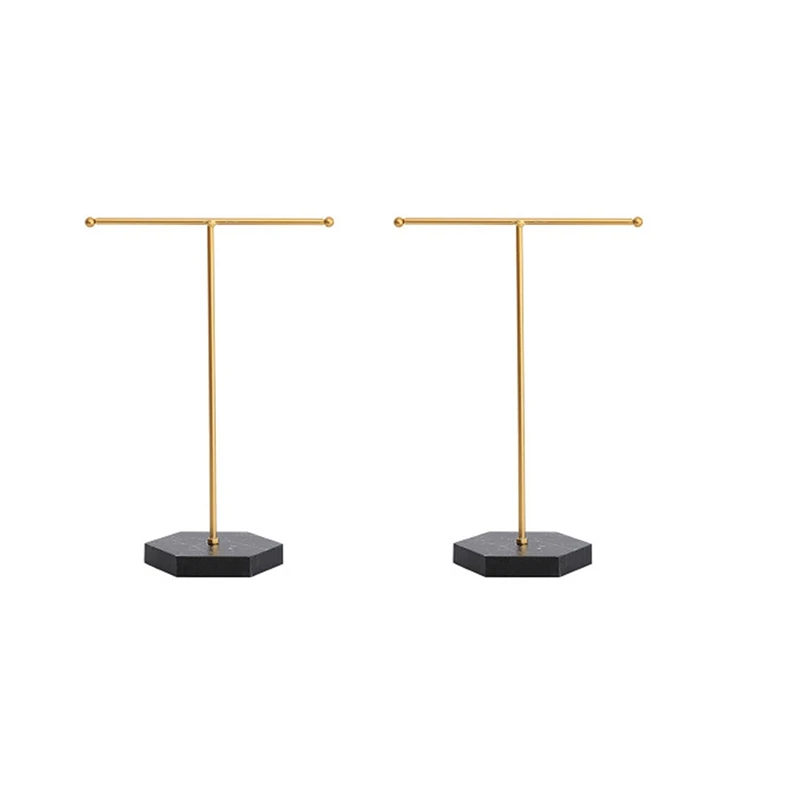 

Marble T-Shaped Jewelry Rack Counter Hanging Necklace Rack Wooden Base Jewelry Rack Earring Display Storage Rack