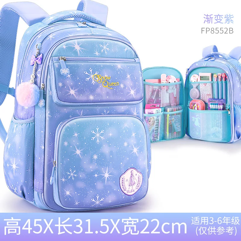 original ice and snow princess disney schoolbag for girls, large capacity side opening multi-functional design disney backpack