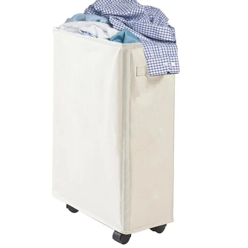 

Foldable Laundry Basket On Wheels Large Folding Washing Slim Hamper 50L Dirty Clothes Storage Bin Freestanding Tall Foldable