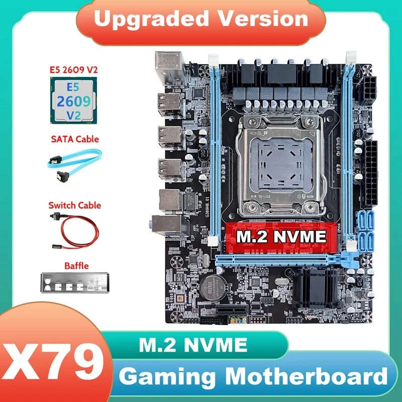 

X79 Motherboard V389+E5 2609 V2 CPU+SATA Cable+Switch Cable+Baffle NVME LGA2011 Gigabit Network Card For CF LOL PUBG