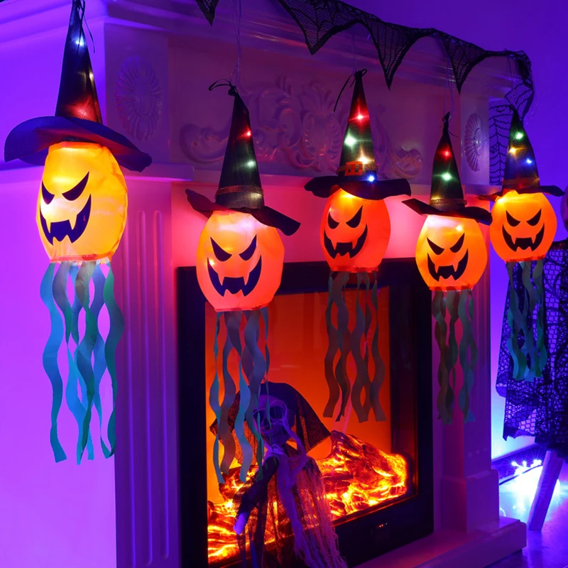 

Halloween Decoration Pumpkin Flashing Light LED Pumpkins String Lights Gypsophila Glowing Ghost Hat Lamp Decor Hanging Lanterns