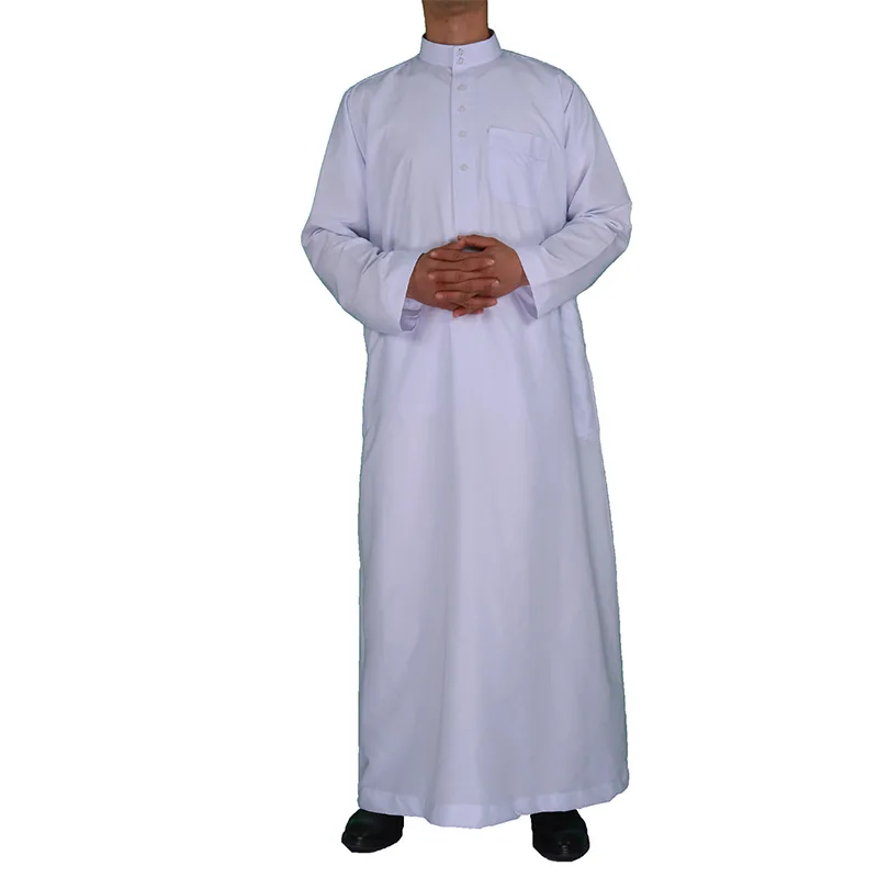 Hot Sale Men Islamic Clothing Muslim Fashion White Robe Casual Stand Collar Long Sleeve  Arab Товары Для Мусульман Ym003